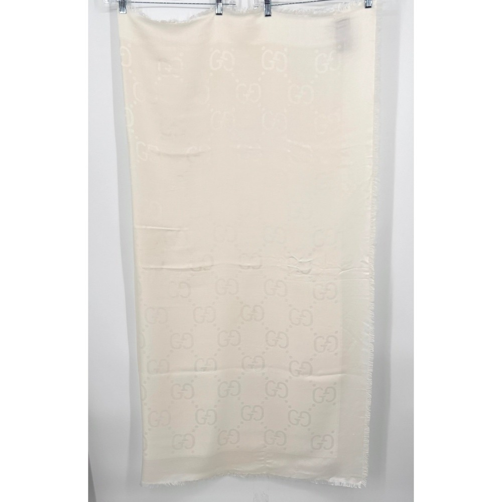 GUCCI GG Jacquard Silk Wool Shawl Scarf Ivory White Italy Large 140x140cm - Picture 2 of 11